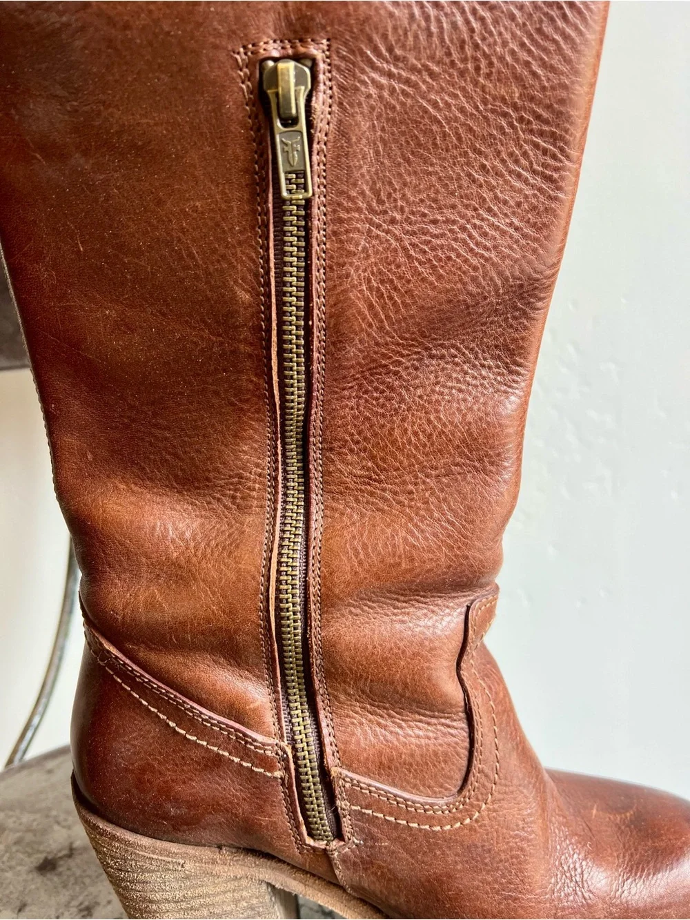 Frye / Leather Mid-Calf Zip Heel Boots / Size 7 - Picture 8 of 13
